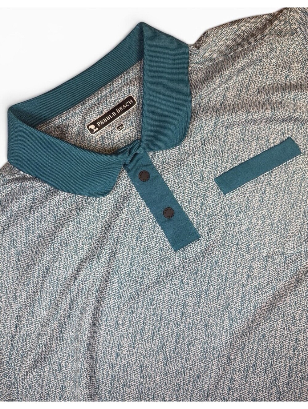 Pebble Beach Men’s XXL Gray/Teal Geometric Short Sleeve Golf Polo Shirt